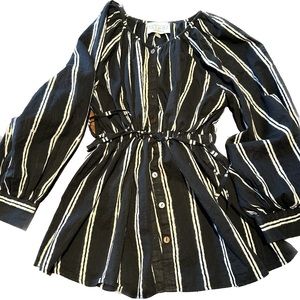 cotton voile black and white striped top